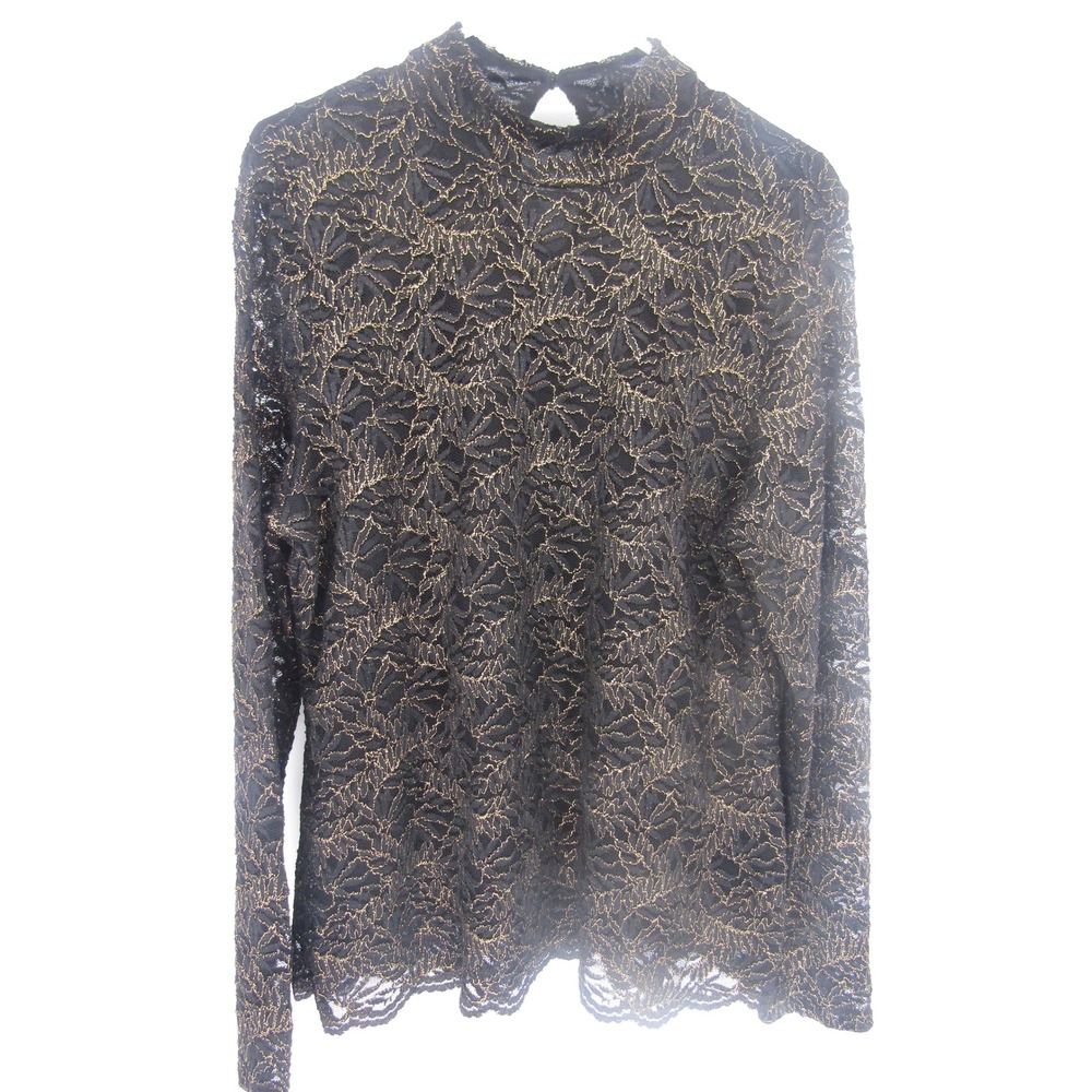 Black Gold‎ Lace Top  XL Metallic Goth Sparkle Holiday Festive Romantic Party